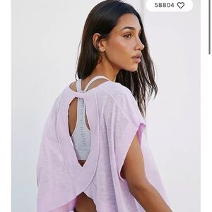 FP Movement by Free People Lavender Open-Cross Back Short Sleeve Tee